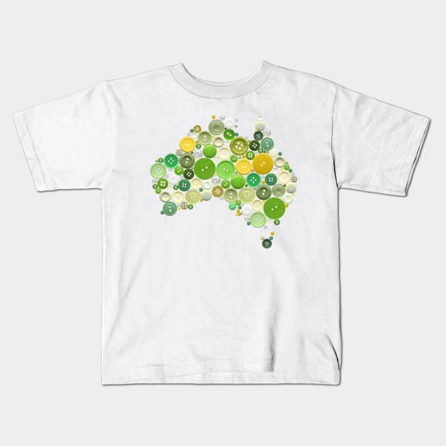 aussie buttons green and gold Kids T-Shirt by creativemonsoon